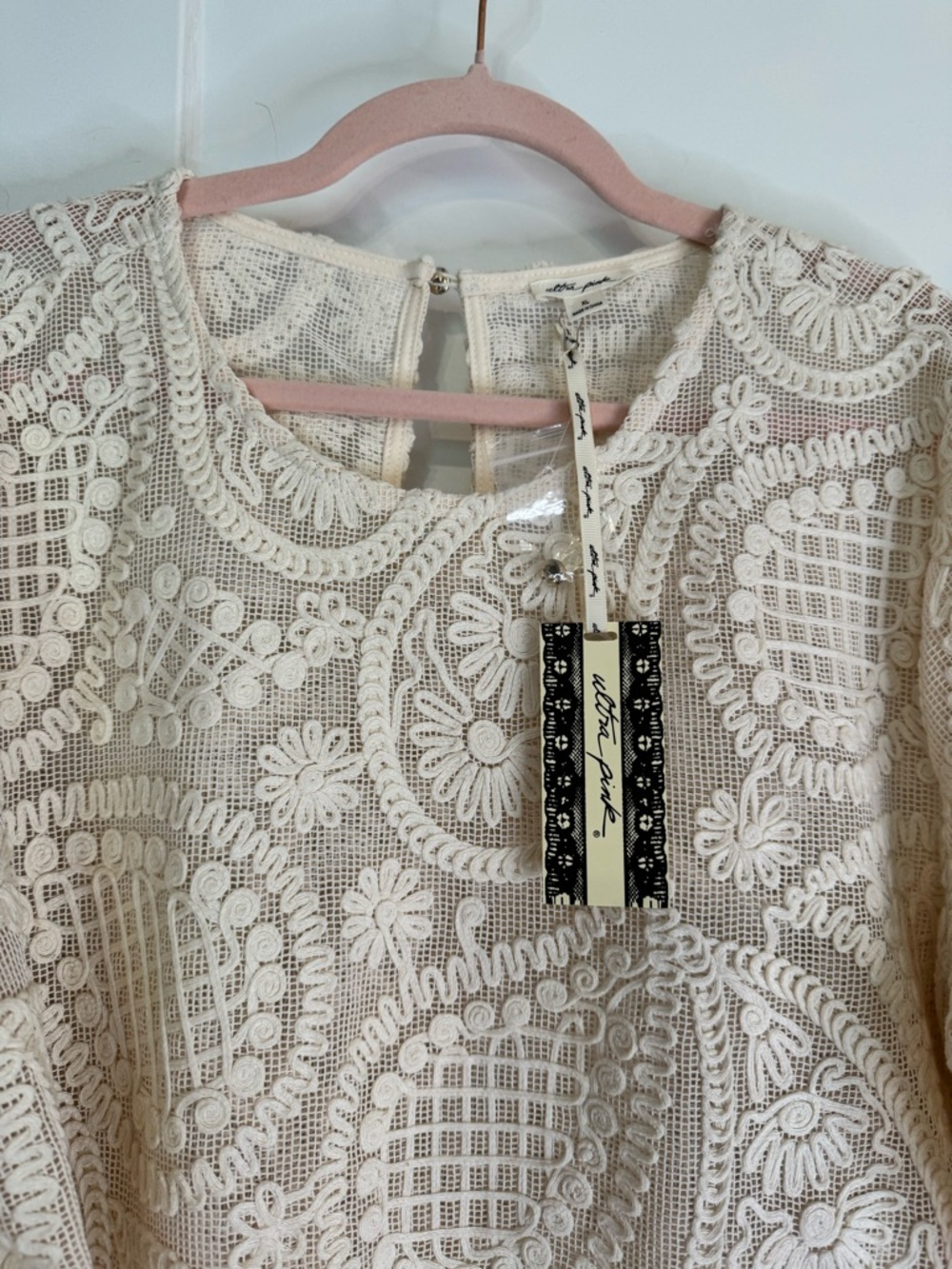 Ultra Pink Embroidered Mesh Top - Picture 2 of 7